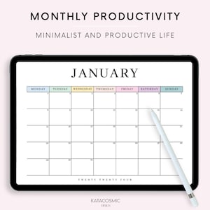 Digital 2024 Monthly Calendar for Goodnotes, Desk Calendar, Minimalist Calendar, 1 Page Notepad, iPad Year Calendar Template, Monday Start image 7