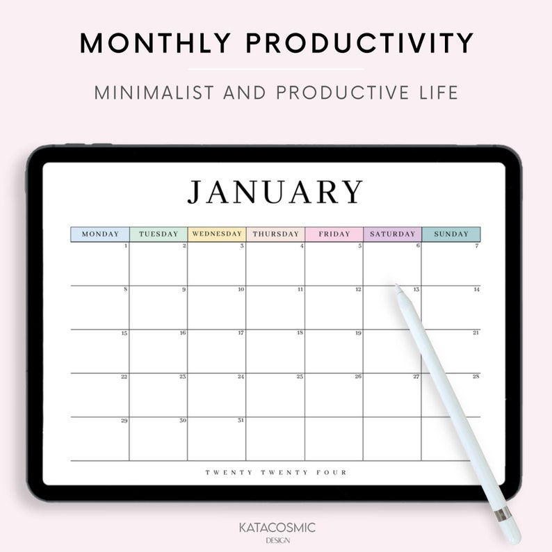 Digital 2024 Monthly Calendar for Goodnotes, Desk Calendar, Minimalist Calendar, 1 Page Notepad, iPad Year Calendar Template, Monday Start image 7