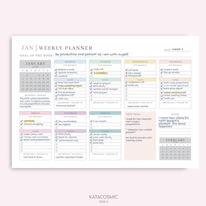 2026 Weekly Planner Printable Landscape, Minimalist Weekly Schedule, Week At a Glance, Weekly Organizer, Office Planner, To Do Desk Planner image 2