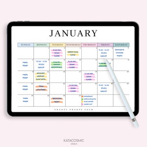 Digitaler 2024 Monatskalender für Goodnotes, Tischkalender, Minimalistischer Kalender, 1 Seite Notizblock, iPad Jahreskalender Vorlage, Montag Start Bild 3