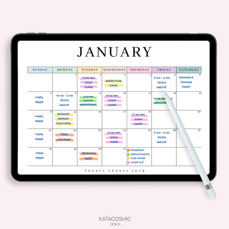Digitaler 2024 Monatskalender für Goodnotes, Tischkalender, Minimalistischer Kalender, 1 Seite Notizblock, iPad Jahreskalender Vorlage, Montag Start Bild 3