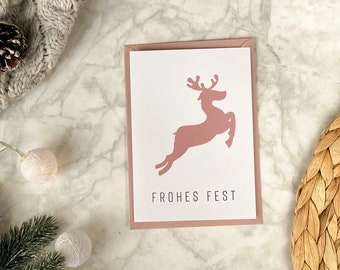 Weihnachtskarte mit Umschlag | Klapkarte mit Rentier | Weihnachtskarte mit Gold Effekt
