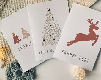Minimalstische Weihnachtskarten  | Weihnachten modern | 3er  Weihnachtskarten  Set mit Umschlägen