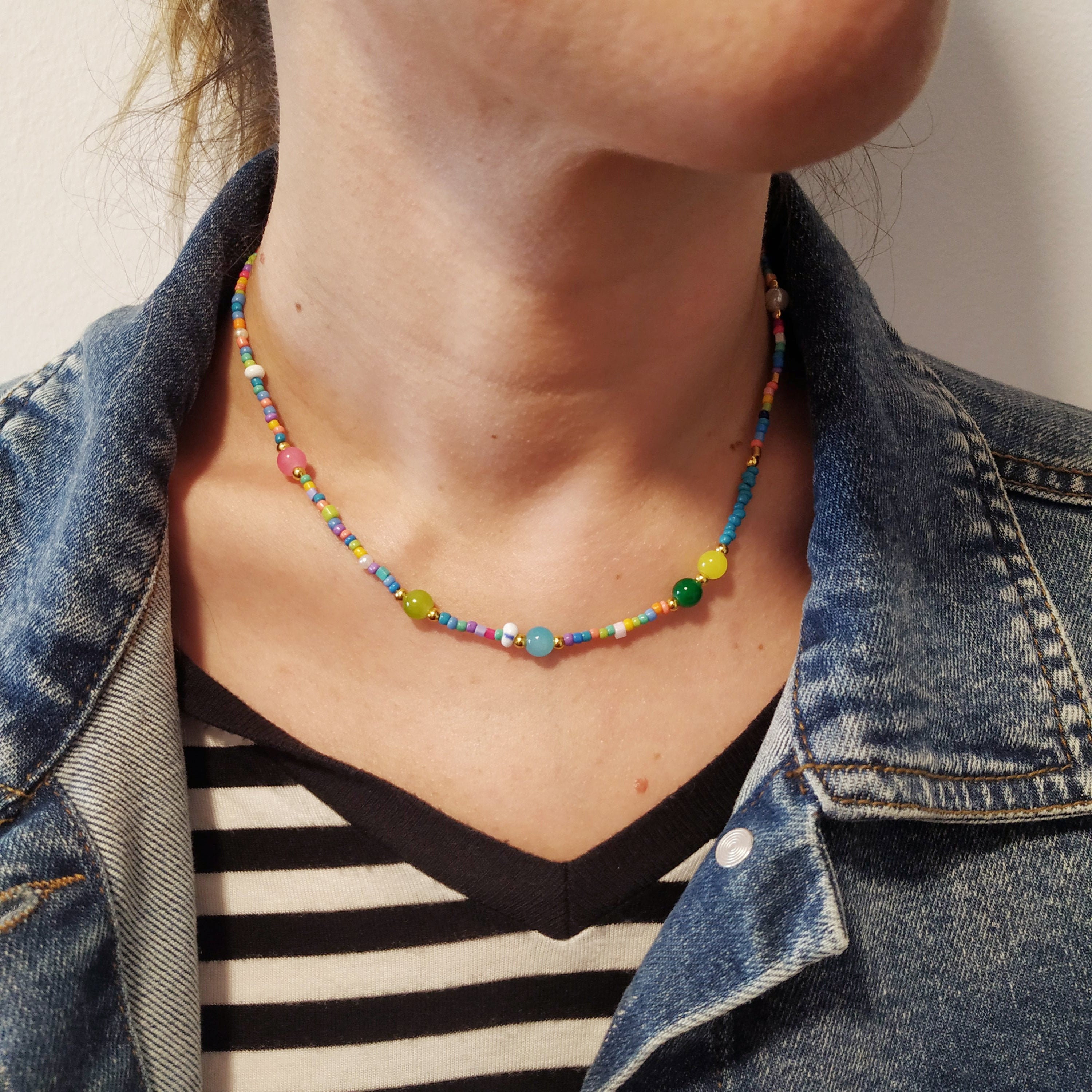 Beaded necklace Adjustable Necklace Colorful bead necklace Etsy