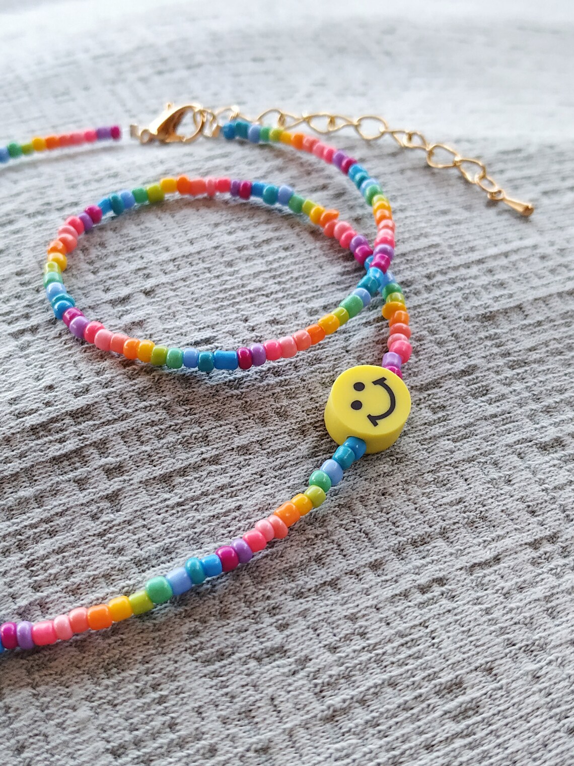 Beaded necklace smiley face Bead necklace handmade necklace | Etsy