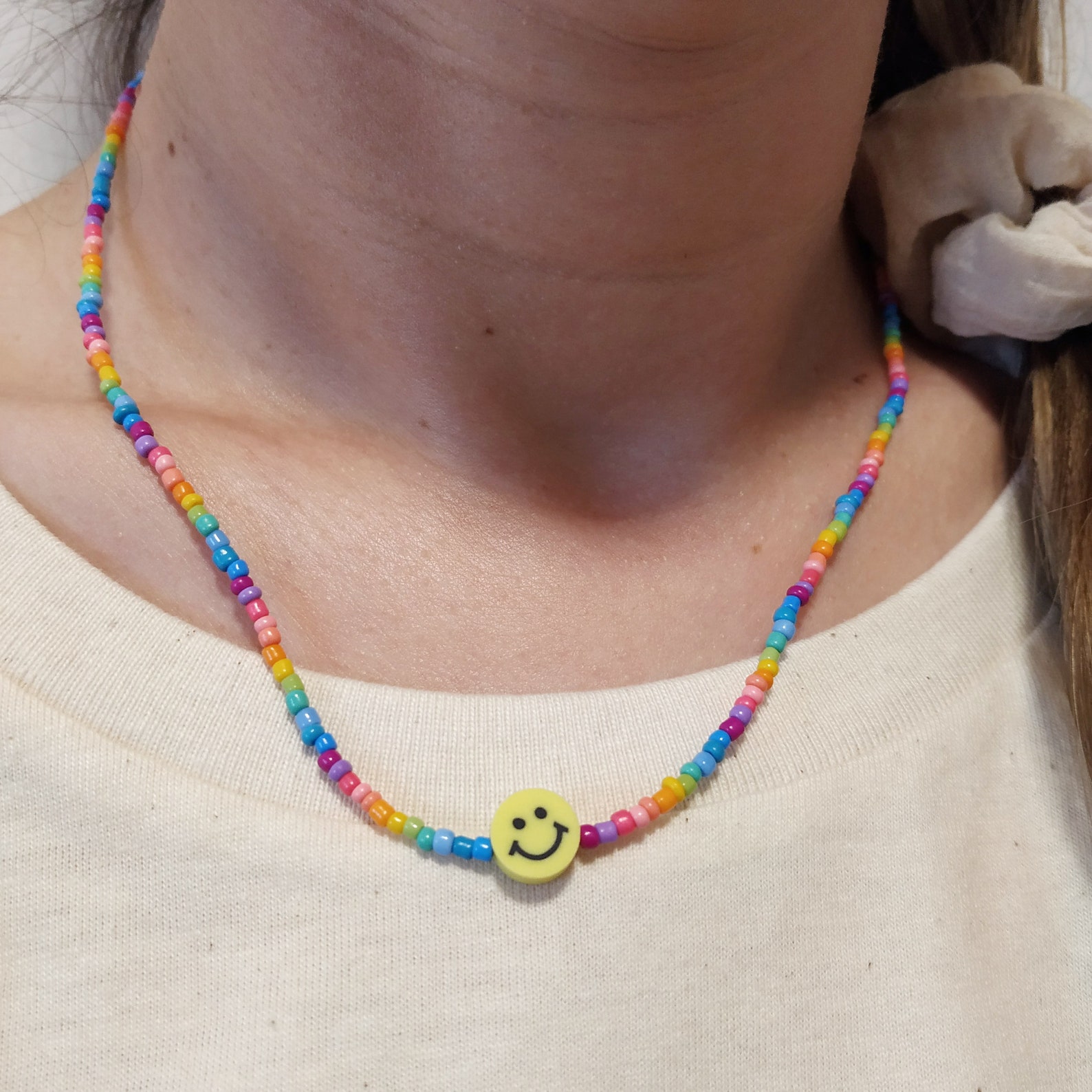 Beaded necklace smiley face Bead necklace handmade necklace | Etsy