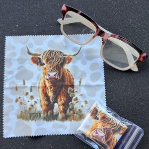 Lingette pour lentilles de vache Highland, Lingette pour lentilles de verre, Chiffon de nettoyage pour lunettes, Pochette gratuite, Lingette pour écran, Nettoyant pour vitres, Lingette pour téléphone portable