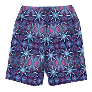 Sacred Star Yoga Shorts, High-Waisted Festival Activewear, Starburst Pattern Sacred Geometry
