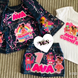 Toddler Girls Birthday Outfit | Custom Birthday Denim Set | Custom Outfits | jacket Skirt & Shirt | Anytheme