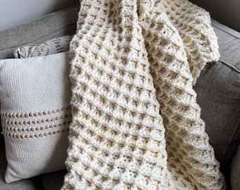 Waffle Throw Crochet PATTERN / crochet patterns blanket throw easy waffle stitch