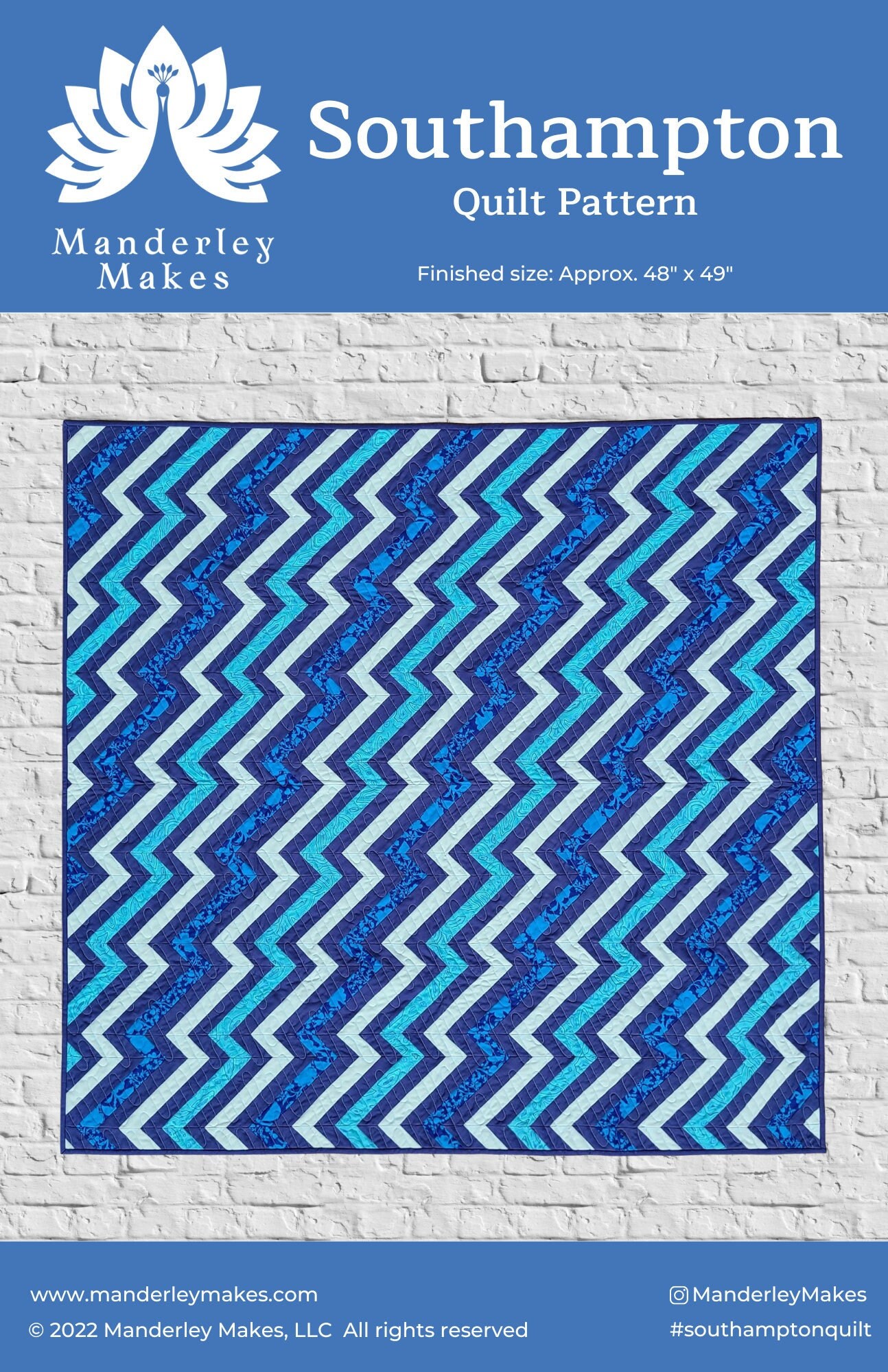 Southampton Blue Lightning Bolt Quilt Pattern, Modern Quilt Pattern