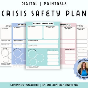 Crisis Safety Plan Digital Download Printable PDF, Mental Health Self Help Worksheet Resource