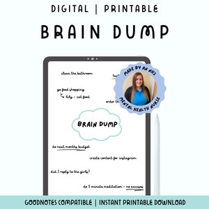 Brain Dump Digital Download Druckbares PDF, Arbeitsblatt zur Selbsthilfe für psychische Gesundheit, Gedankenorganisator, Therapieressource