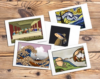 Divertido conjunto de postales de 5 | Pinturas famosas