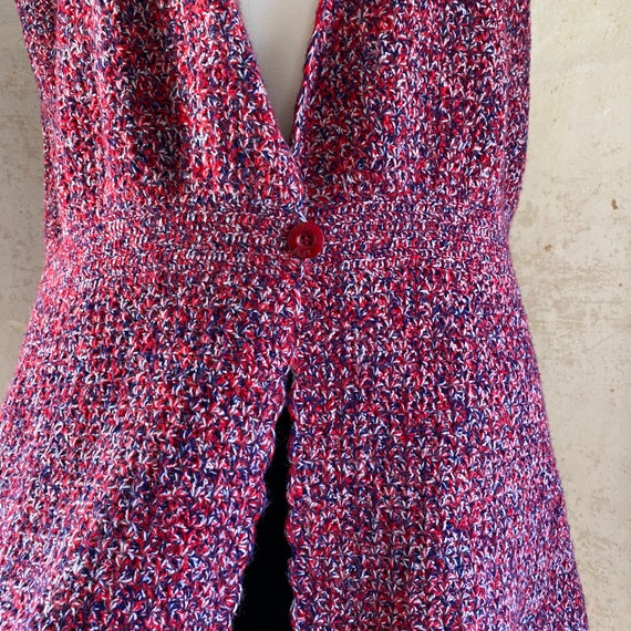 Vintage Knit Long Vest 70s Handmade Open - image 4