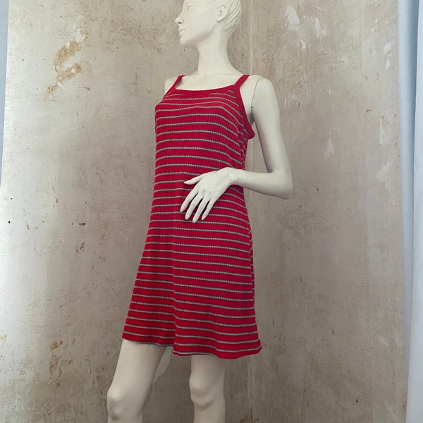 Vintage Tank Dress 1980s Stripes Minidress Punk Rocker Slinky Small Medium