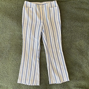 Vintage Striped Pants Blue White Stripe Pattern 1960s 1970s Zipper Flare XS/S