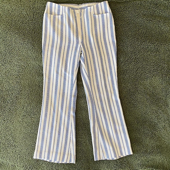 Vintage Striped Pants Blue White Stripe Pattern 1… - image 1