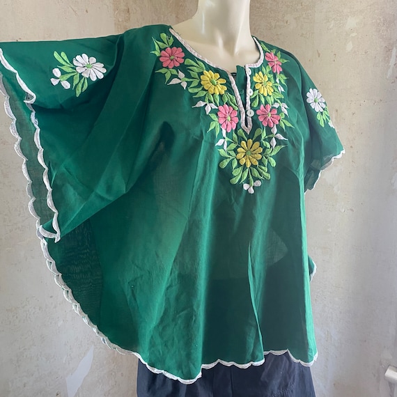 Vintage Embroidered Poncho Top Butterfly Wings 19… - image 1
