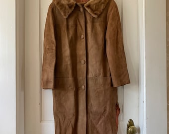 Vintage Brown Suede Coat with Fur Collar 1960s Jacket