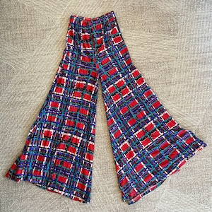Wide Leg High Waist Bellbottoms Plaid Bells Pants 70s Vintage Slacks