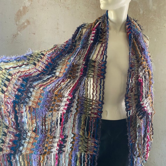 Multicolor Textured Open Scarf Shawl Throw