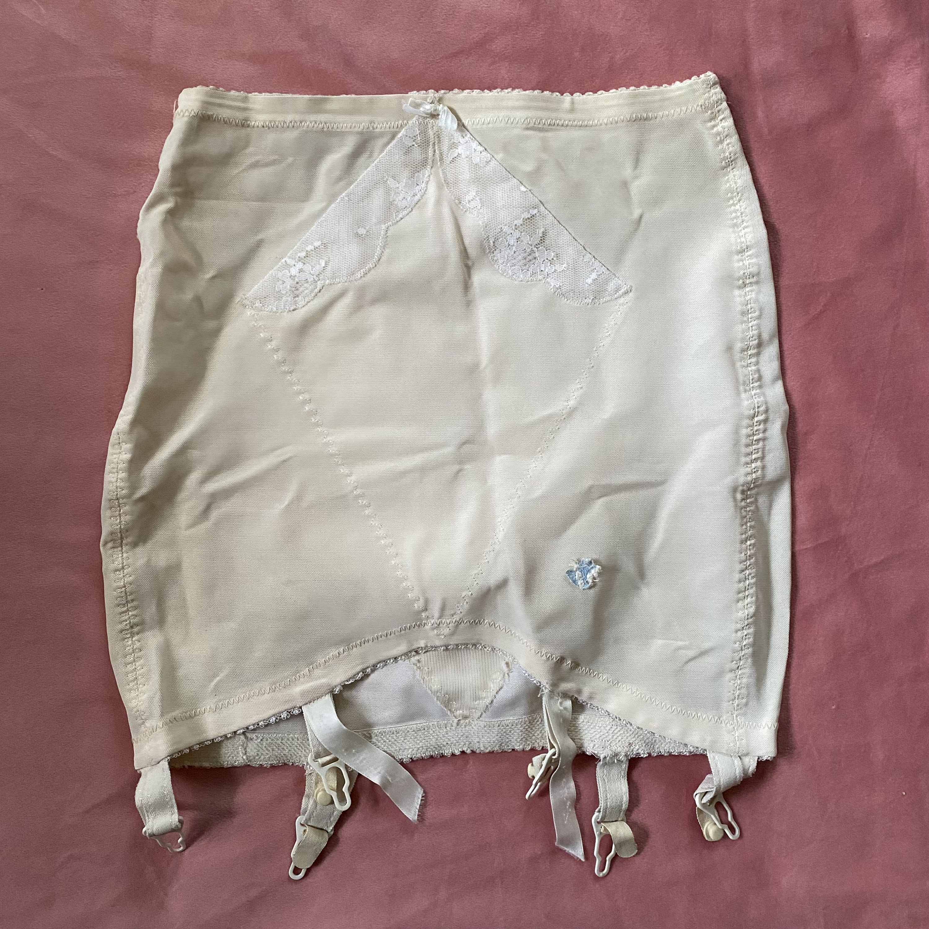 Vintage Lily of France Cuffed Firm Control Long Leg Girdle with Garters  White Medium (27-28)