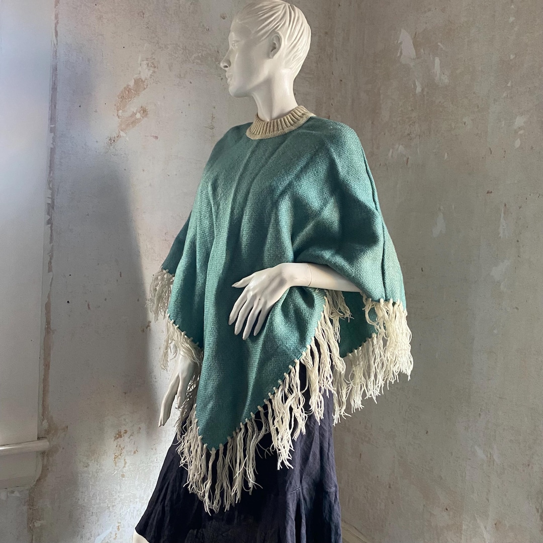 Vintage Hand Knit Poncho/Sweater Fringed Top
