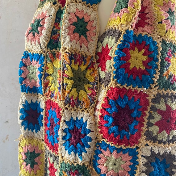 Vintage Granny Square Patch Knit Scarf - image 5