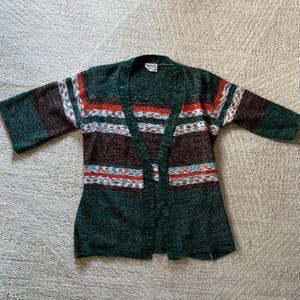 Vintage Space Dye 1970s Cardigan Sweater Open Lightweight