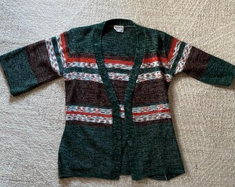 Vintage Space Dye 1970s Cardigan Sweater Open Lightweight