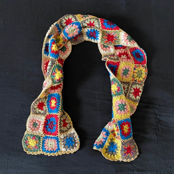Vintage Granny Square Patch Knit Scarf - image 4