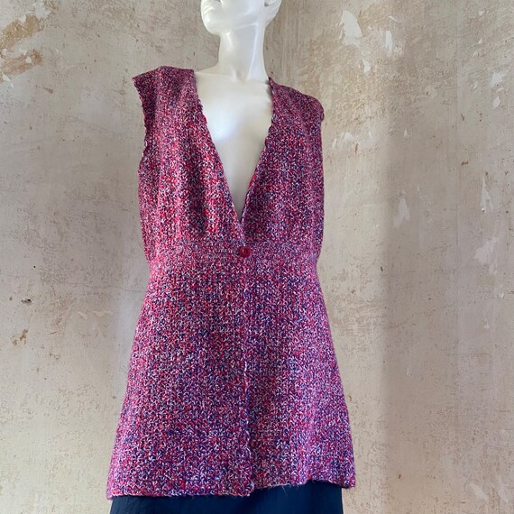 Vintage Knit Long Vest 70s Handmade Open - image 9