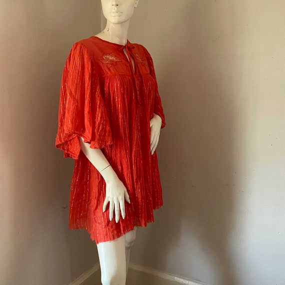 Vintage Gauzy Tunic Dress Butterfly Sleeves - image 1