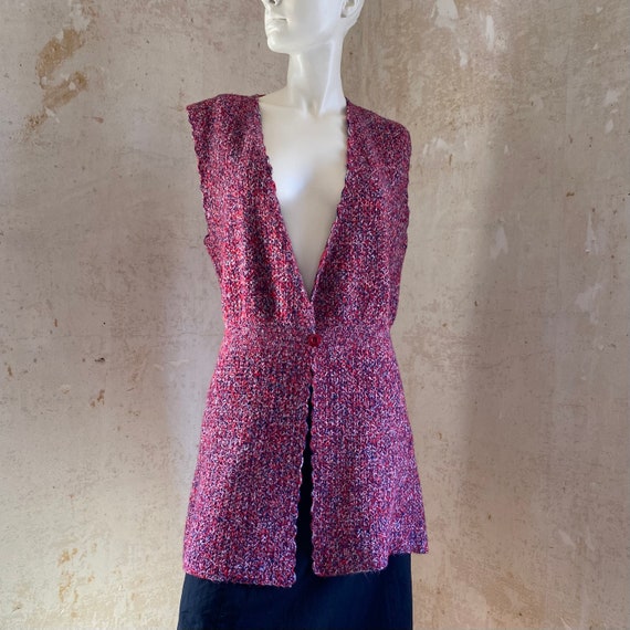 Vintage Knit Long Vest 70s Handmade Open - image 1