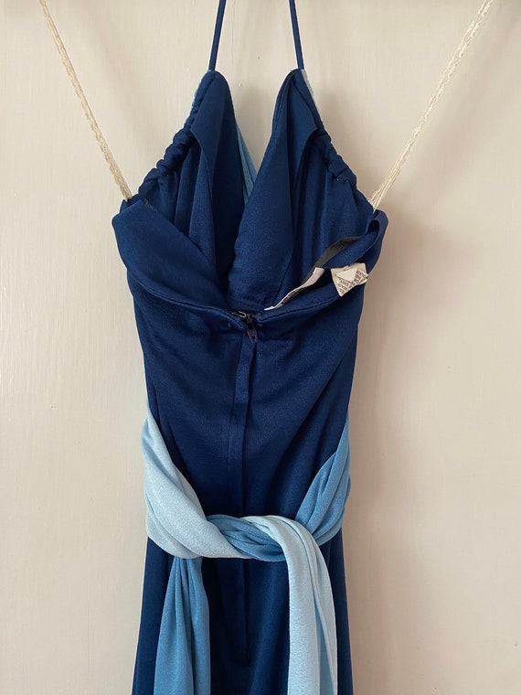 Maxi Long Halter Wrap Tie Sexy 1970s Dress Blue S… - image 6