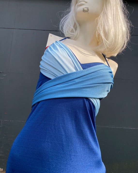 Maxi Long Halter Wrap Tie Sexy 1970s Dress Blue S… - image 3