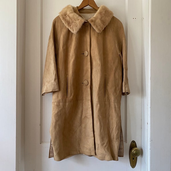 Vintage Tan Suede Coat with Mink Collar 1960s Jacket