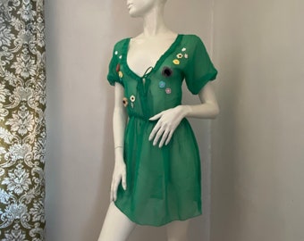 Flower Appliqué Tunic Top Romantic feminine