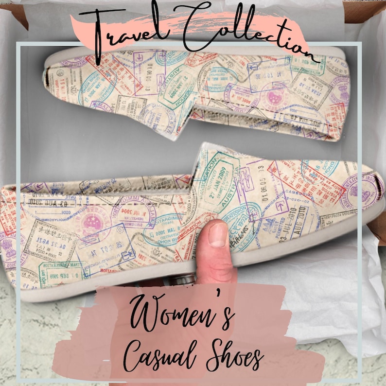 Passport Stamps | Women canvas shoes | Custom shoes | Unique sho