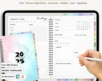 Digital Planner 2025, Yearly Digital Planner, Digital Goodnotes Template, Digital Goodnotes Planner,Planner 2025 Ipad,Daily Planner