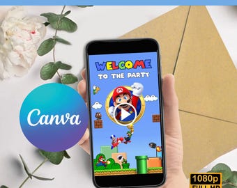 Super Mario Birthday Video Invitation,Mario Video Invitation,Mario Invitation,Digital Video Invite,Animated Invitation,Mario invitation