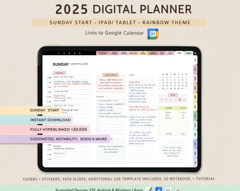 Digital Planner 2025, Yearly Digital Planner, Digital Goodnotes Template, Digital Goodnotes Planner,Planner 2025 Ipad,Daily Planner