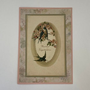 Heartiest Congratulations, old-fashioned wedding or engagement card, upcycled Edwardian era postcard