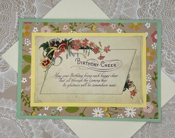 Vintage Birthday Cheer, birthday card made with an original vintage postcard dated 1921