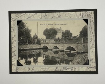 For the francophile, handmade greeting card, includes an original vintage French postcard from 1945