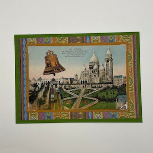 Old-fashioned greeting card, handmade with an original vintage French postcard from the early 1900s