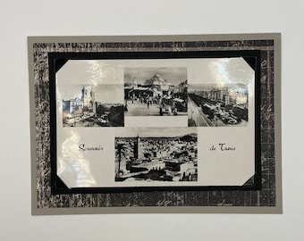 Altmodische Grußkarte, handgefertigt mit einer original Vintage-Postkarte aus dem französischen Tunesien, der nordafrikanischen Ephemera