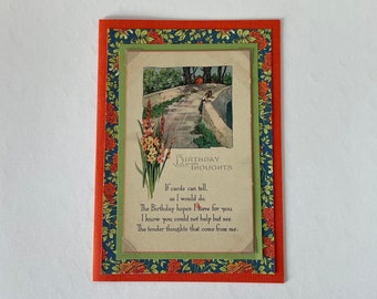 Old-fashioned Birthday card, greeting card handmade with an original vintage postcard, 1920s birthday card