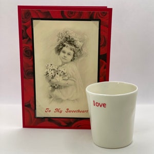 Alla mia dolce metà, biglietto di auguri vecchio stile fatto a mano con una cartolina vintage originale del 1910, biglietto d'amore fatto a mano